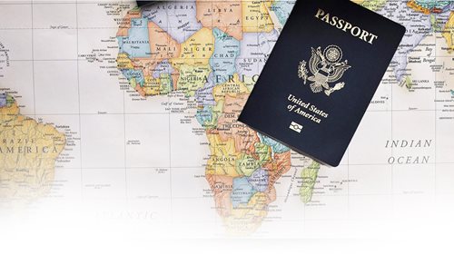 U.S. Passport on a map of the world