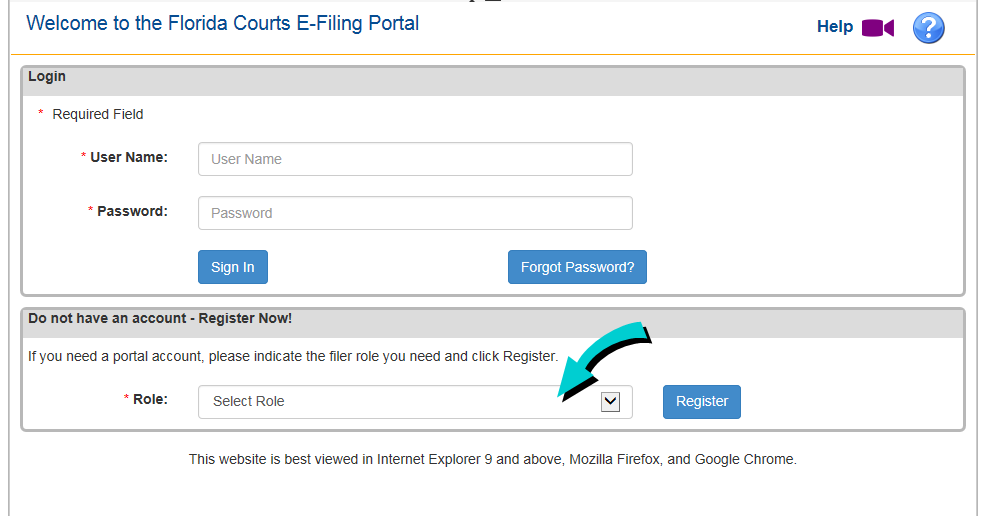 A diagram of an interface showing how to Register with selected Role